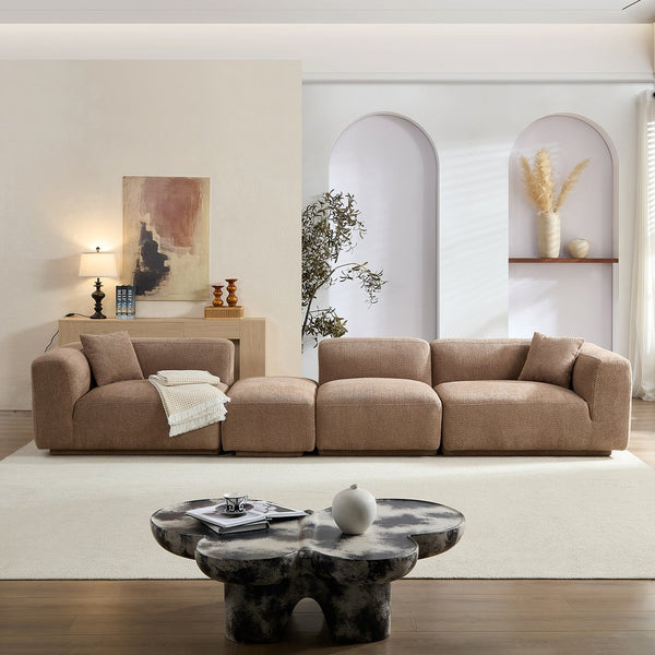 English Elm Modern Minimalist Polyester Sectional Sofa with Ottoman for Open Concept Living Spaces Camel W2085S00098