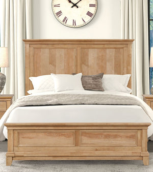 English Elm Bedroom Wooden Queen Bed with High Panel Headboard, Gold Trim Accent, Modern Luxury Design Natural,Oak 26 L x 87 W x 6 H B2741S00737