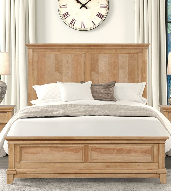 English Elm Bedroom Wooden Queen Bed with High Panel Headboard, Gold Trim Accent, Modern Luxury Design Natural,Oak 26 L x 87 W x 6 H B2741S00737