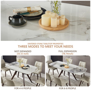 English Elm Retractable Sintered Stone Extendable Dining Table Seats 8 Modern Minimalist Base W5630P456161