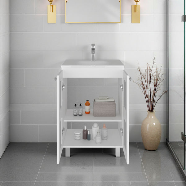 English Elm Haysi Frosted Glass Bathroom Vanity with Resin Sink and Shelved Storage Cabinet B070S00416