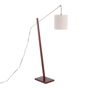 English Elm Floor Lamp with Walnut Base Satin Nickel Stem and Soft Grey Shade for Living Rooms B202S02143