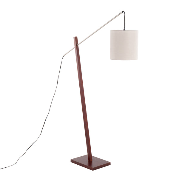 English Elm Floor Lamp with Walnut Base Satin Nickel Stem and Soft Grey Shade for Living Rooms B202S02143