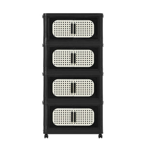 English Elm Retro Folding Storage Cabinet With 4 Tiers, Magnetic Door & Wheels - Space-Saving Organizer For Home W2873P366355-GIGA