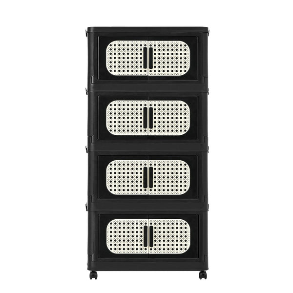 English Elm Retro Folding Storage Cabinet With 4 Tiers, Magnetic Door & Wheels - Space-Saving Organizer For Home W2873P366355-GIGA