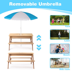 English Elm 3-in-1 Kids Cedar Outdoor Picnic Sand Water Play Table with Shading Umbrella W1390P160713