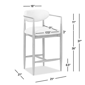 English Elm Jennifer Taylor Home - Artemis Plush 26" Counter Stool in Warm White Chenille with Brushed Nickel Arms & Rubberwood Frame B2719P280172
