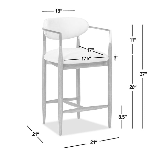 English Elm Jennifer Taylor Home - Artemis Plush 26" Counter Stool in Warm White Chenille with Brushed Nickel Arms & Rubberwood Frame B2719P280172