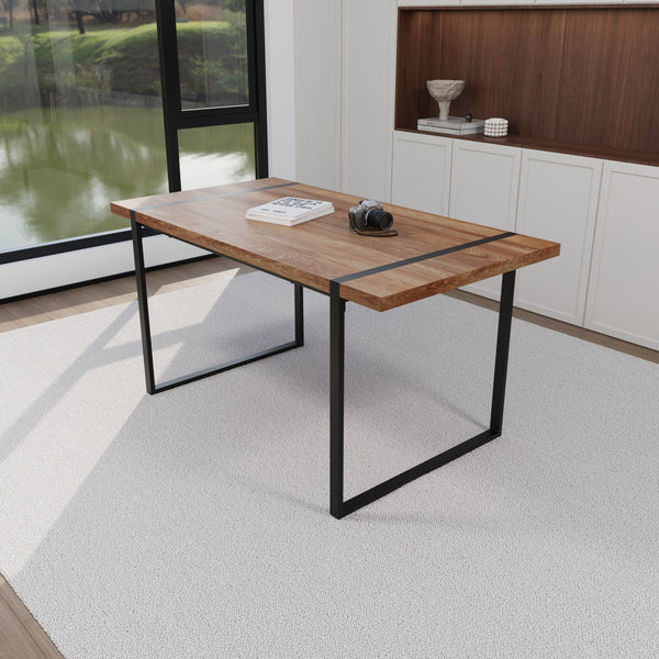 English Elm 59" Industrial Dining Set with Suede Chairs Matte Metal Base Mdf Table Seats Four Brown Grey W2189S00932