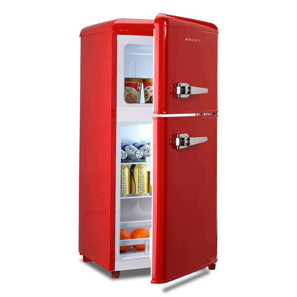 English Elm 3.5cu.ft Two Door Compact Mini Fridge Wood Finish Freezer Dorm Bar Office Red W1002P210642