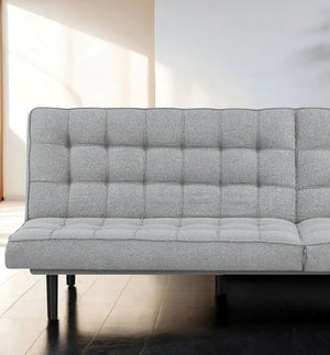 English Elm Light Gray Futon Sofa With Biscuit Tufting – Convertible Chaise Couch For Modern Living Spaces B2741P314817