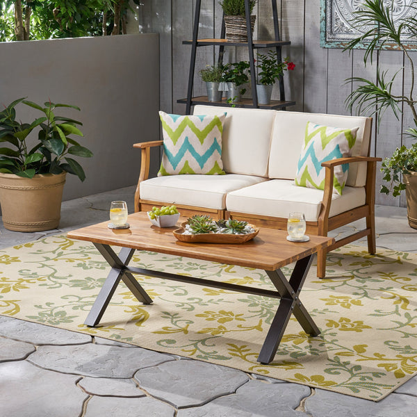 English Elm Christopher Knight Home® - Outdoor Acacia Wood Coffee Table with Teak Finish & Rustic Metal Frame, Handcrafted Patio Accent Table 62347.00