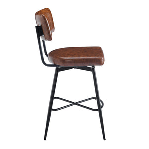 English Elm Christopher Knight Home® - 26''Retro Curved Back Swivel Counter Stools Set of 2 with Bowknot Footrest Smooth PU Leather Comfort Brown PU N780P199991B