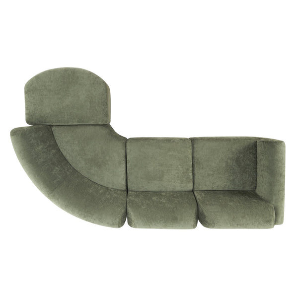 English Elm 111" Curved Sectional Sofa Set Plush Lamb Wool Upholstery Deep Seat Ottoman Lounge Green N767P371305G