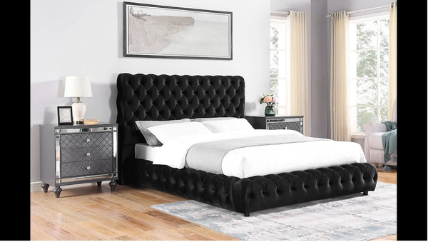 English Elm 1Pc Contemporary Upholstered King Bed With Tufted Headboard & Footboard - Luxury Bedroom Centerpiece B011S01651