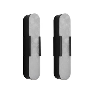 English Elm 19.7" Natural Marble Wall Sconce Set of 2 Matte Iron LED Vanity Lights 16W Dimmable 3000-6500K Black W2312P394334