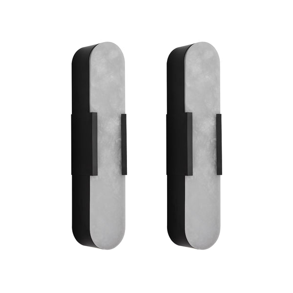 English Elm 19.7" Natural Marble Wall Sconce Set of 2 Matte Iron LED Vanity Lights 16W Dimmable 3000-6500K Black W2312P394334