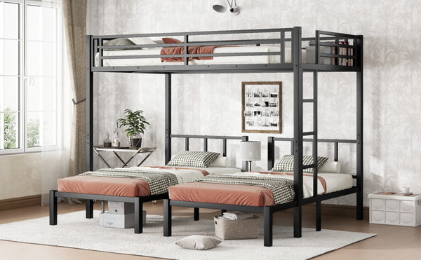 English Elm Twin Metal Triple Bunk Bed With Safety Guardrails - Space-Saving, Noise-Reducing Design In Black W1580S00146-GIGA