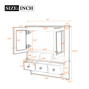 English Elm 4-in-1 Wall Mounted Bathroom Cabinet with Mirror Drawers and Towel Hooks Vanity Black N710P405416B