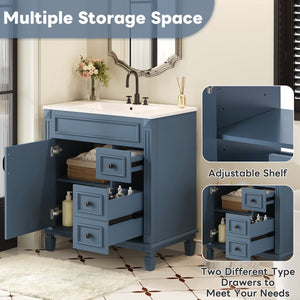 English Elm 30" French-Inspired Bathroom Vanity With Ceramic Sink, Soft-Close Drawers & Elegant Storage Solutions N710P323323C