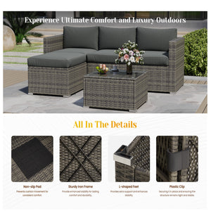 English Elm 5-piece Outdoor Modular Pe Rattan Wicker Patio Set with Tempered Glass Coffee Table Gray B082P455127