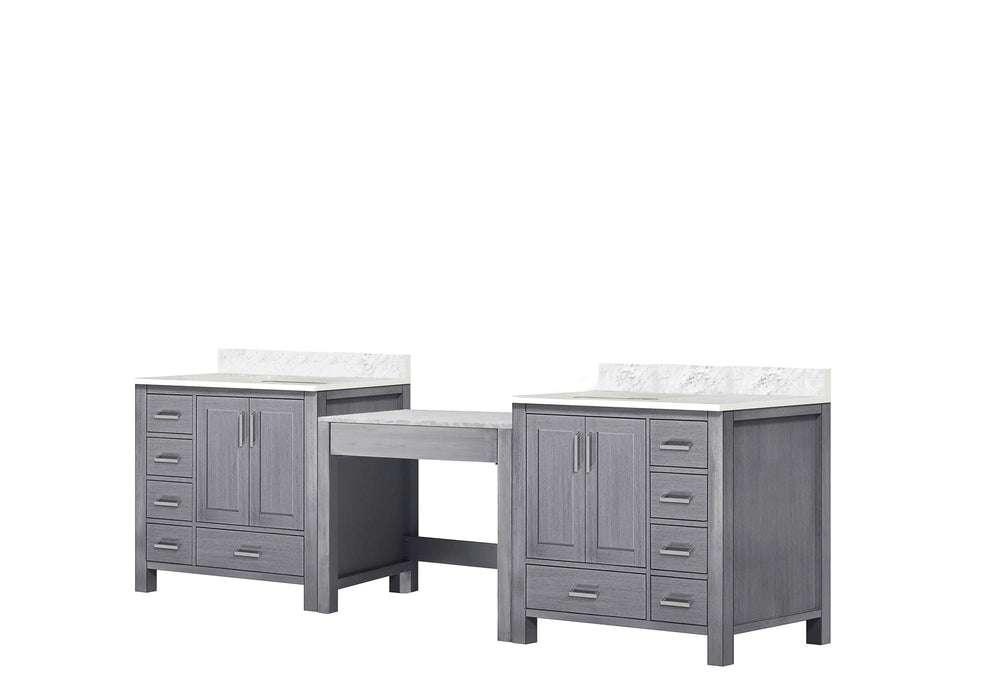 English Elm Distressed Grey Double Bath Vanity - 102" W With Carrara Marble Top & Ample Storage Solutions B2731S00626
