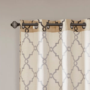 JLA Home Madison Park - Fretwork Cotton-Blend Grommet Top Curtain Panel — Textured Basket Weave, Light-Filtering, Modern Flair Khaki/Black MP40-2410