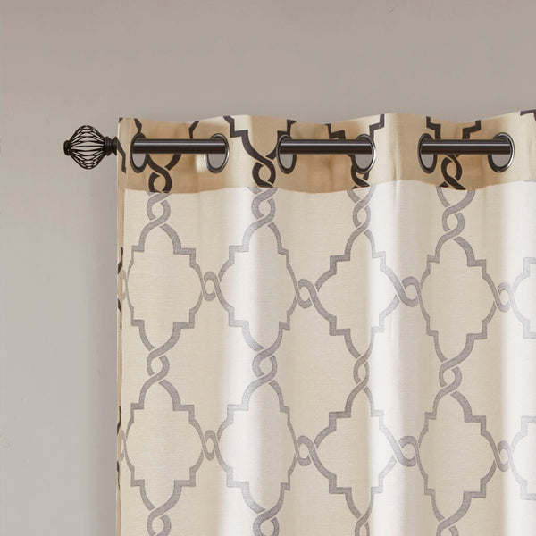 JLA Home Madison Park - Fretwork Cotton-Blend Grommet Top Curtain Panel — Textured Basket Weave, Light-Filtering, Modern Flair Khaki/Black MP40-2410