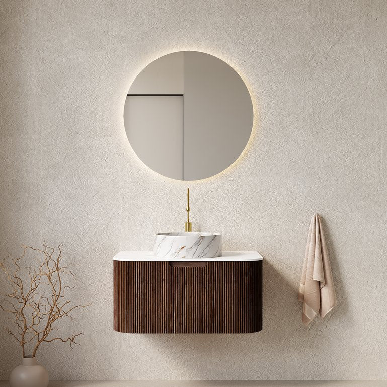 English Elm Dina 30" Wall-Mounted Bathroom Vanity With Curved Edges, Dark Walnut Storage & Luxurious Basin Design W2615S00495