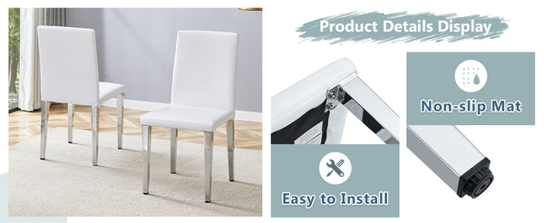 English Elm Two Pu Leather Dining Chairs Glossy White Shell Silver Metal Legs Modern Set W1151P360537
