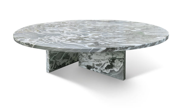 English Elm Blue Gray Marble Coffee Table With Metal Base - Sculptural Design For Modern Living Rooms & Lounges W1696P262769