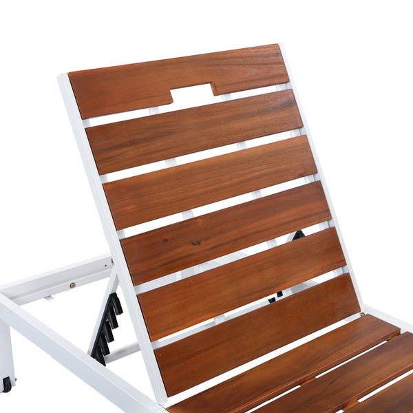 English Elm Outdoor Acacia Wood Slat Chaise Lounge with Powder Coated Frame for Patio Resort Brown,White N719P383161K