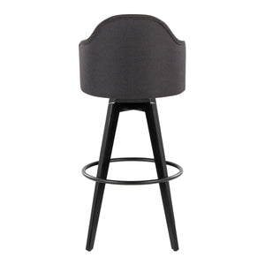 English Elm Fixed-height Swivel Barstools Upholstered Grey Fabric Black Wood Legs Kitchen Set of 2 Charcoal B202S01867