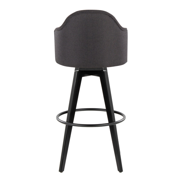 English Elm Fixed-height Swivel Barstools Upholstered Grey Fabric Black Wood Legs Kitchen Set of 2 Charcoal B202S01867