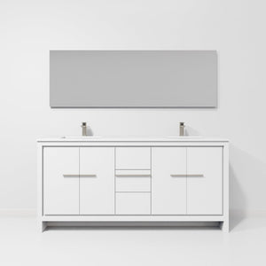 English Elm White Double Bath Vanity Set With Cultured Marble Top, Gun Metal Faucet & 70" Mirror For Two Users B2731S01759-GIGA