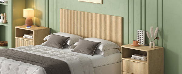English Elm Modern Wavy Wall-mounted Queen Headboard with Organic Wood Grain Bohemian Bedroom Texture Oak W1820P407911