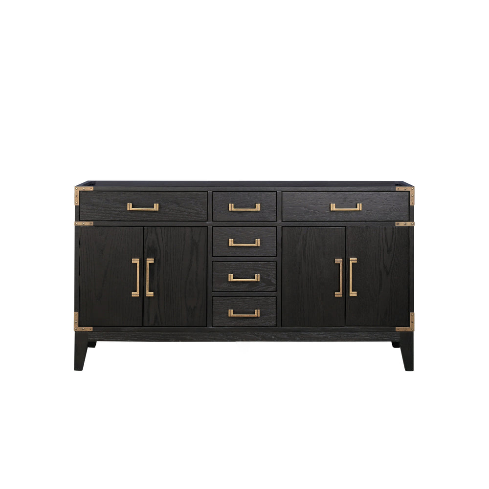 English Elm Black Oak Double Bath Vanity - 60" W X 22" D, Elegant Storage Solution With Soft-Close Features B2731P260934