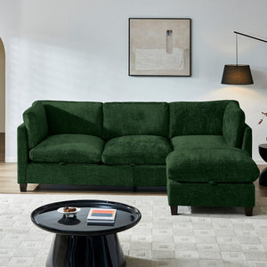 English Elm 96.5" L-shaped Chenille Sectional with Storage Ottoman Eucalyptus Frame Living Room Green W1097S00283