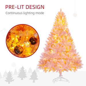 English Elm Homcom 6' Prelit Pink Christmas Tree - Realistic Douglas Fir With 250 Warm White Led Lights & Tips W2225P249686