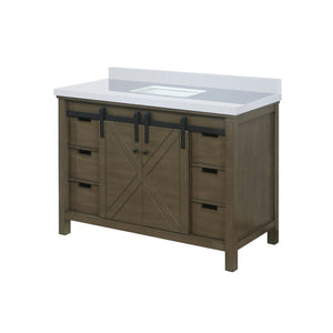 English Elm Rustic Brown Bath Vanity 48" W X 22" D With Durable White Quartz Top & Ample Storage Solutions B2731P260032-GIGA