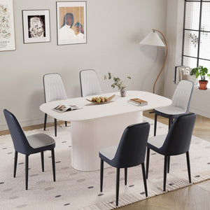 English Elm 63 Medieval Modern Cream Style Dining Table & 6 Pu Chairs Set - Ergonomic Comfort & Durability W2189S00701
