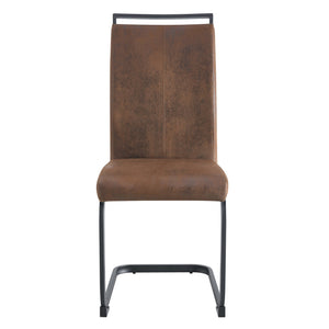 English Elm Set of 2 Vintage Brown Suede Fabric High Back Dining Chairs with Black Metal Frame W1151P324742
