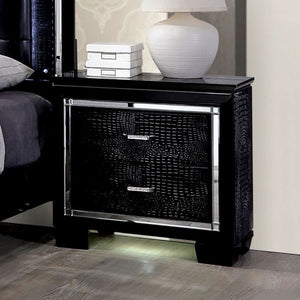 English Elm Contemporary Crocodile-Textured Nightstand with LED Mood Lighting, Dovetail Drawer & Mirror Accents Black 34 L x 21 W x 35 H B011P232476