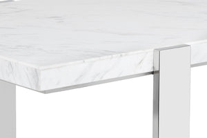 Sunpan Tribecca Marble Coffee Table - Elegant White Design with Stainless Steel Base for Modern Living Spaces