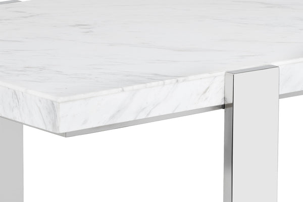 Sunpan Tribecca Marble Coffee Table - Elegant White Design with Stainless Steel Base for Modern Living Spaces