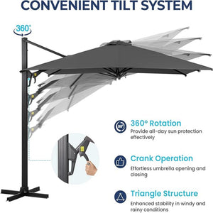 English Elm 10 Ft Square Cantilever Patio Umbrella Upf 50 Offset Canopy with 360 Rotation Gray B082P454953