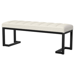 English Elm Mira Vanilla Boucle Tufted Upholstered Bench with Black Metal Frame, Channel Seating for Entryway Lounge B062P299935