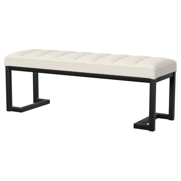English Elm Mira Vanilla Boucle Tufted Upholstered Bench with Black Metal Frame, Channel Seating for Entryway Lounge B062P299935