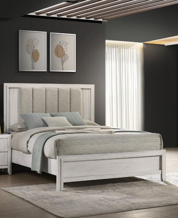 English Elm 1Pc Queen Size Bed In Mist White - Chic Upholstered Headboard & Sleek Modern Design For Bedrooms B2741S00699