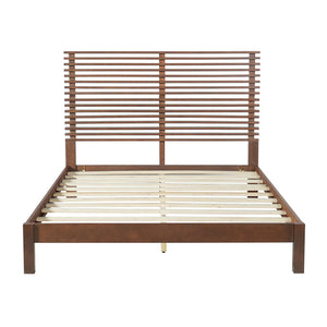 English Elm Premium Solid Pine Queen Platform Bed Architectural Slat Headboard Modern Bedroom Walnut N770PQ367009D